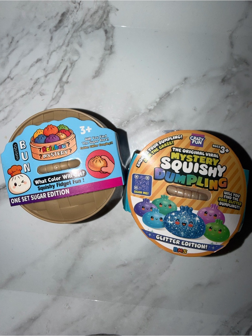 Mystery Squishy Dumpling Kids Toy - Glitter Edition (Blue/Teal/Purple)